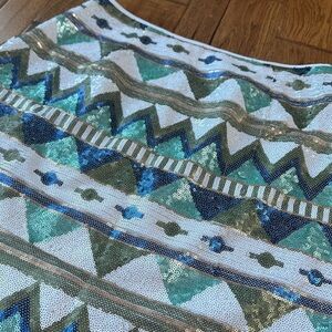 Womens Skirt altar’d state white Aztec Tribal Sequin Print Mini Skirt Large‎